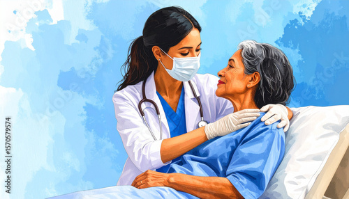 3D Render of Healthcare Worker Comforting Patient in Medical or Clinical Setting