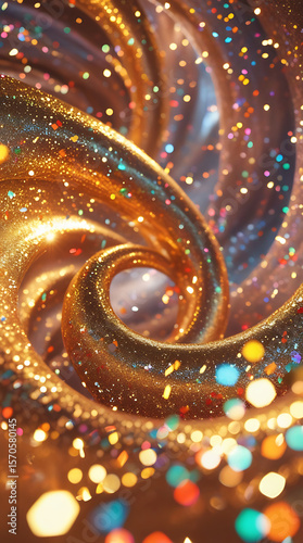 Abstract Golden Glitter Spiral: Festive, Luxurious, Sparkling Background