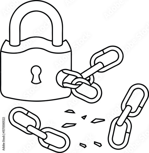 Broken chain links around a padlock security