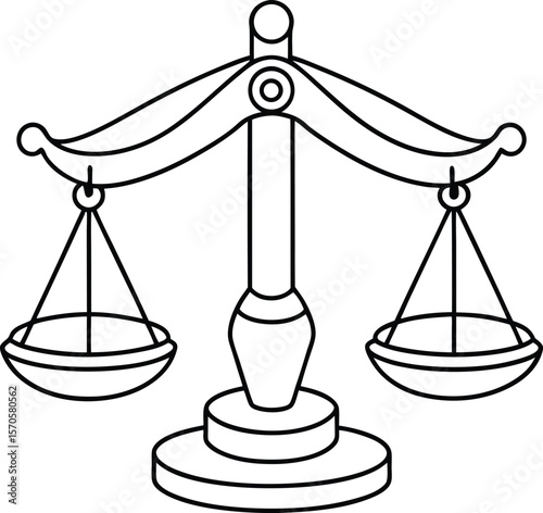 Black and white illustration of a balance scale justice weighing