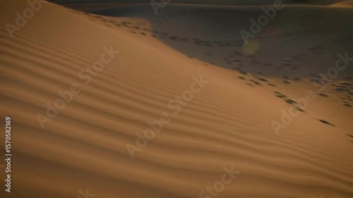 Desert landscape with black sand formations creating stark shadows in late afternoon