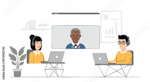 Diverse Professionals Collaborating Virtually on Laptops During Online Video Conference Call Meeting