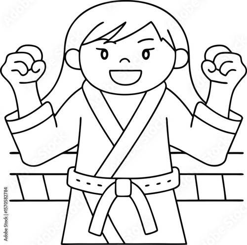 Cheerful martial artist with raised fists martial arts karate