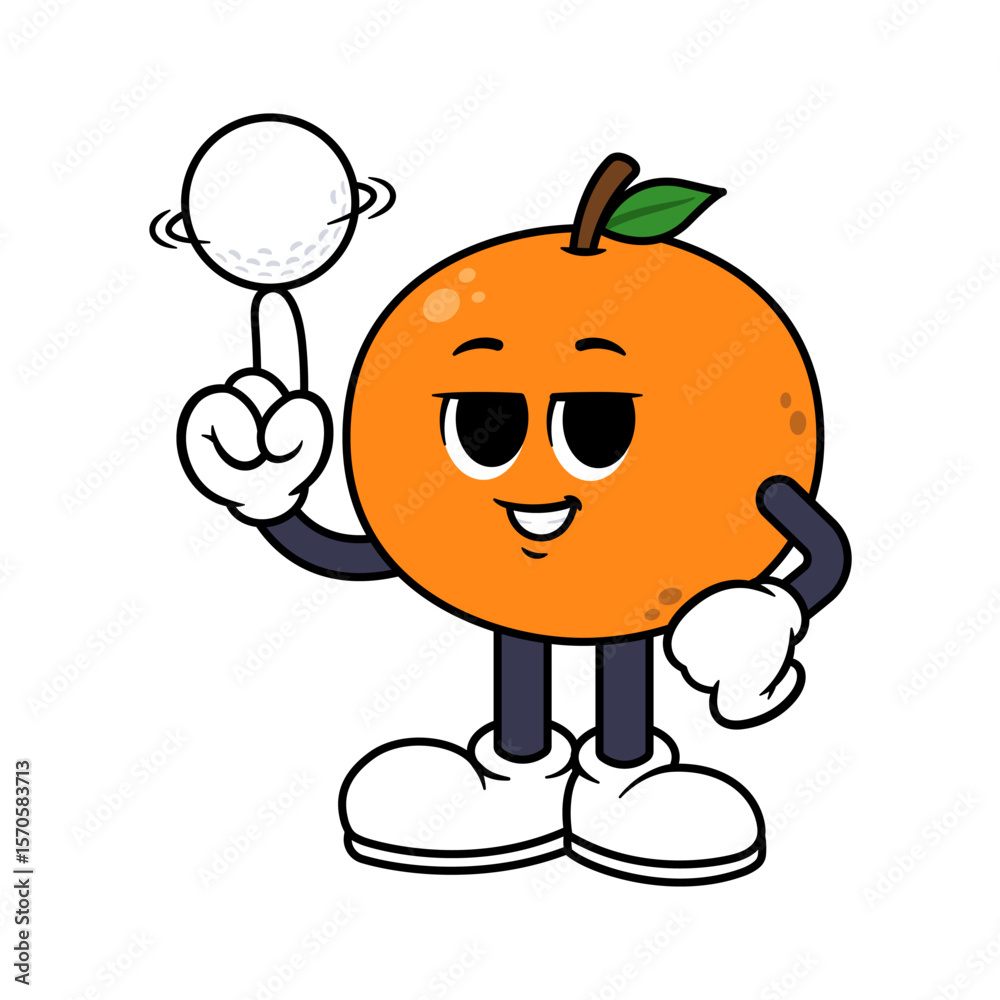 Vector Orange Character Spinning Golf Ball on Finger Vector Orange Character Spinning Golf Ball on Finger