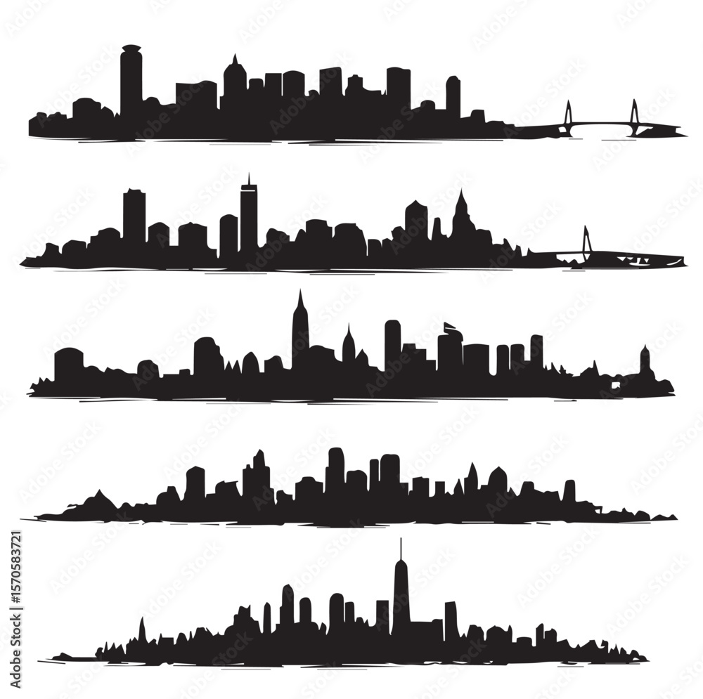 Obraz premium boston city skyline silhouette set, Black & White silhouette set 