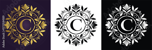 Letter C luxury floral monogram logo template design perfect for branding wedding or boutique identity
