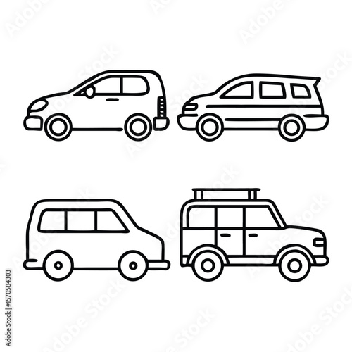 Car Icon Set – Linear Transport Symbols Vector Illustration