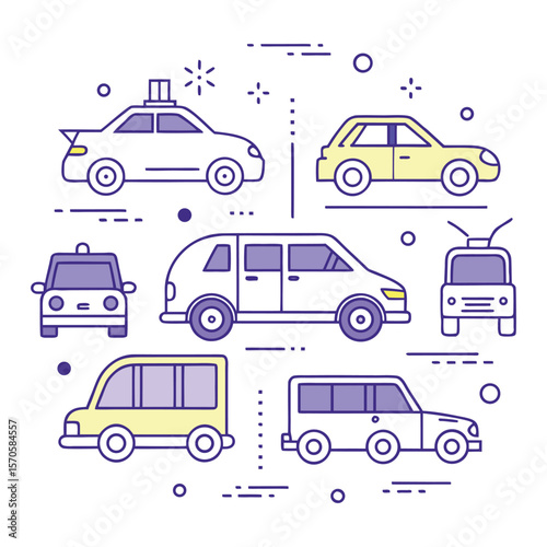 Car Icon Set – Linear Transport Symbols Vector Illustration