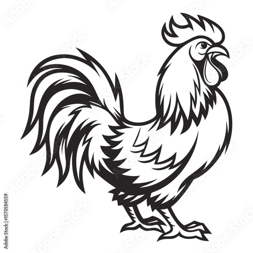 Monochrome Rooster Farm Animal Illustration
