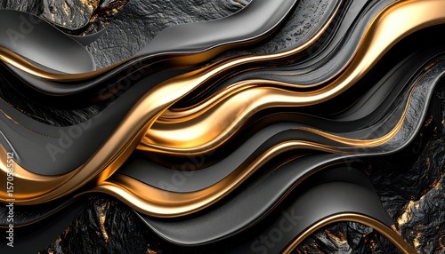 Abstract Black And Gold Wavy Design