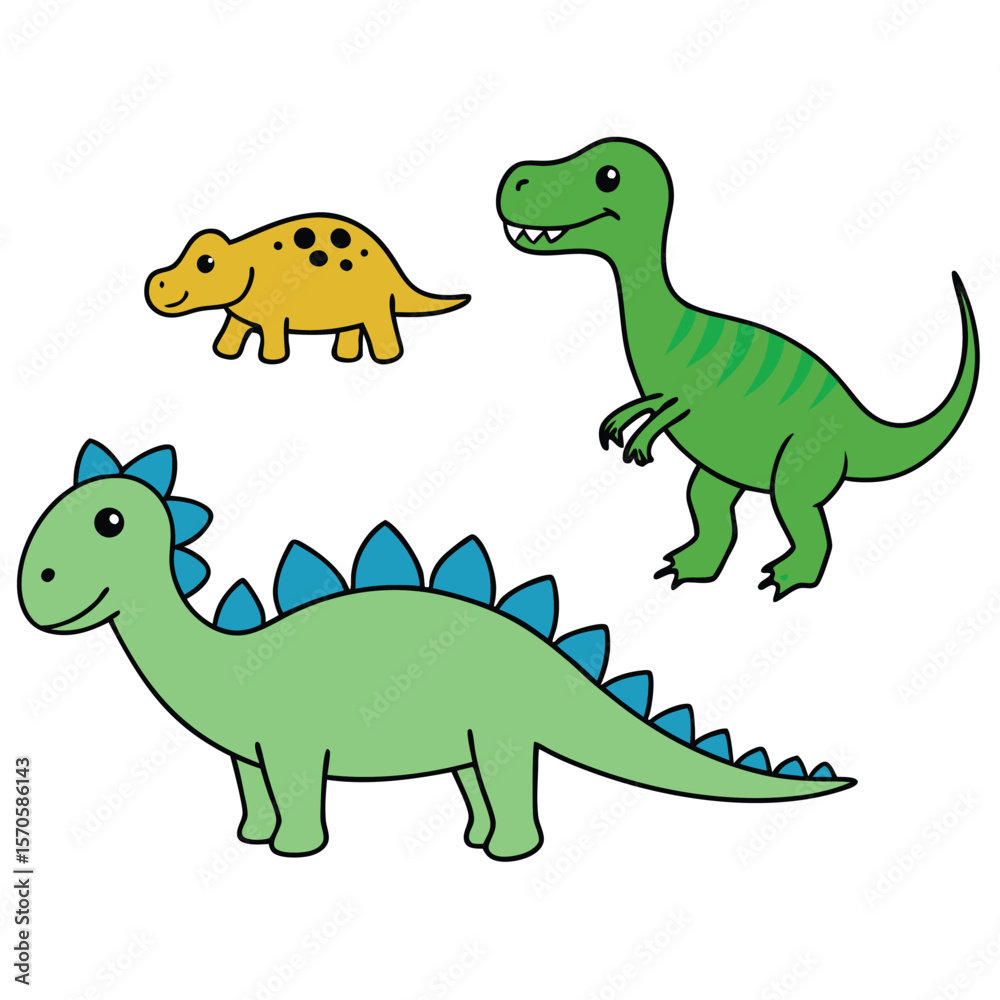 Fototapeta premium Cute Cartoon Dinosaurs Character Illustrations