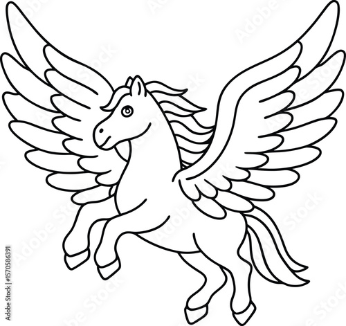 Mythical winged horse flying with spread wings pegasus mythical creature