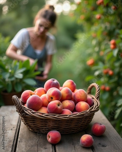 Estate ed i suoi frutti: raccolto di pesche, albicocche e prugne bio offerte da una contadina
