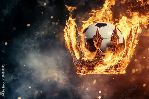 Soccer crown ablaze with fiery elements for championship spirit Generative AI