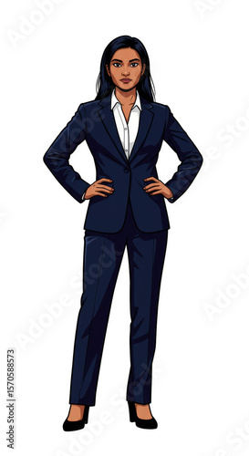 Pixel Art Businesswoman Confident Professional in Navy Suit Illustration