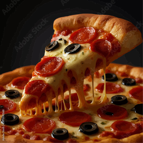 pizza with salami and tomatoes
