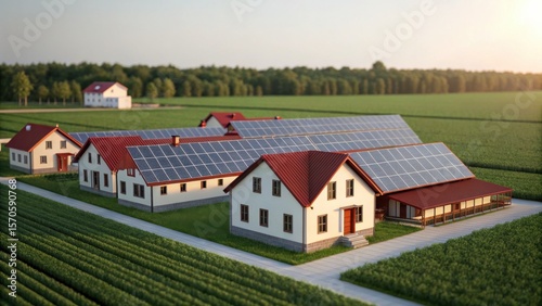 Wallpaper Mural Solar power for households and agriculture Modern farmhouses with solar panels set in lush green fields, promoting sustainable agriculture practices. Torontodigital.ca