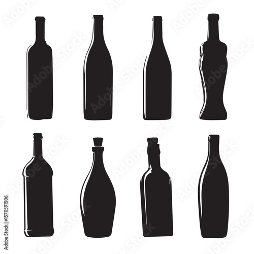 bottle silhouette set, Black & White silhouette set
