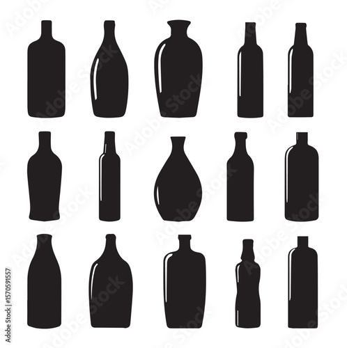 bottle silhouette set, Black & White silhouette set