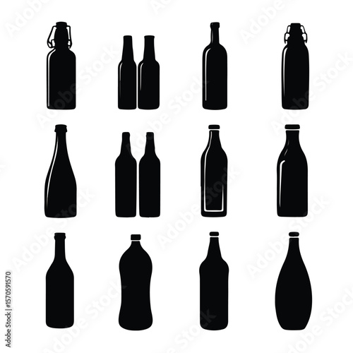 bottle silhouette set, Black & White silhouette set