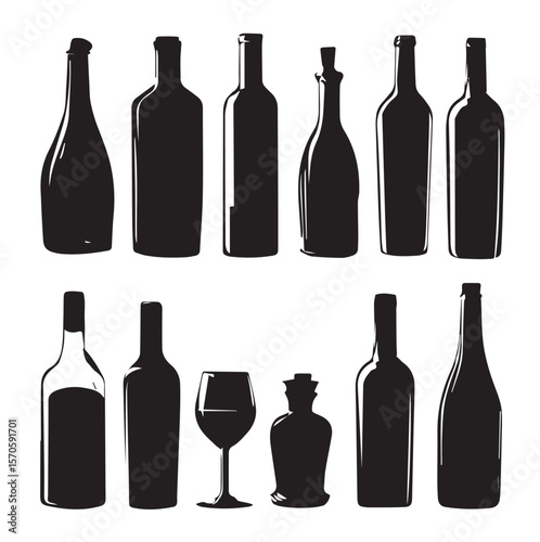 bottle silhouette set, Black & White silhouette set