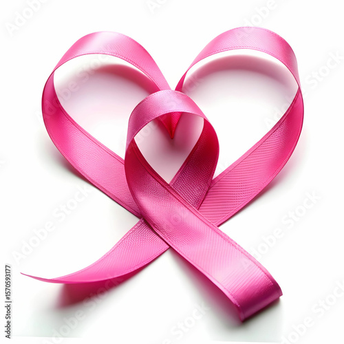 pink heart ribbon on white background