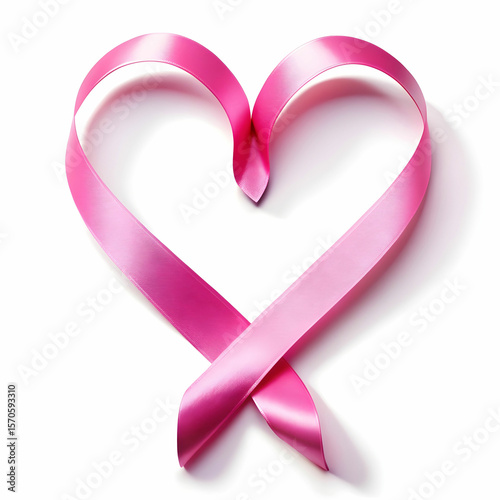 pink heart ribbon on white background