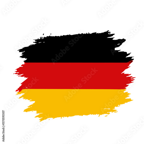 German Flag Illustration: A striking representation of the German flag, with its bold black, red, and gold stripes, rendered in an artistic brushstroke style.