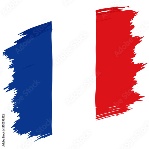 French National Flag: A vibrant, hand-painted depiction of the French flag, showcasing the iconic tricolor design with bold brushstrokes. Evoking a sense of patriotism, pride and cultural heritage.
