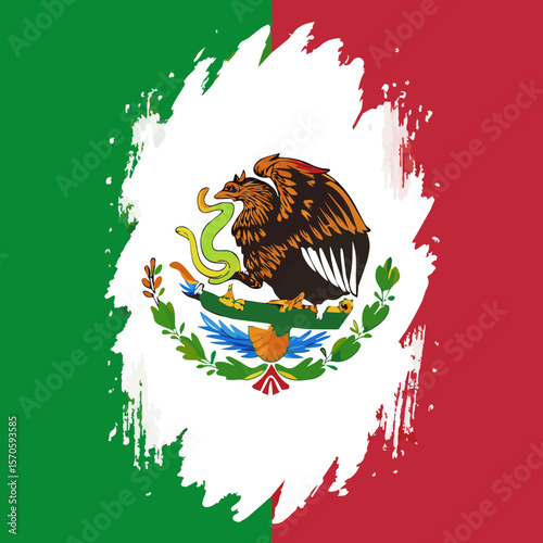 Mexican Flag with Emblem: A vibrant representation of the Mexican flag, featuring the iconic emblem of the golden eagle perched on a cactus, symbolizing strength, heritage, and national pride.