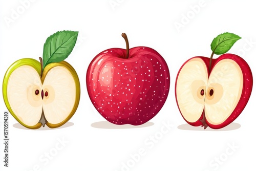 Red and Green Apples Fruits Food Healthy Eating Nutrition Freshness Sweetness 80 on white background. Generative AI
