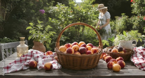 Estate ed i suoi frutti: raccolto di pesche, albicocche e prugne bio offerte da una contadina