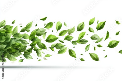 Gentle Green Leaves Swirling Nature s Dance Fresh Growth Spring Serenity Beauty on white background. Generative AI