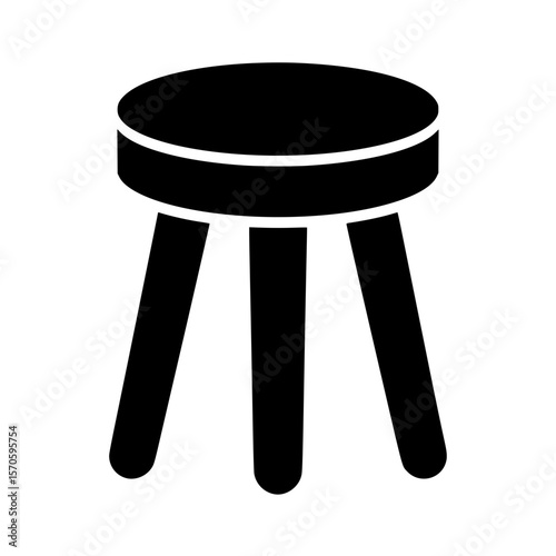 Black silhouette of a minimalist three legged stool with round seat