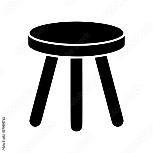 Black silhouette of a minimalist three legged stool with round seat