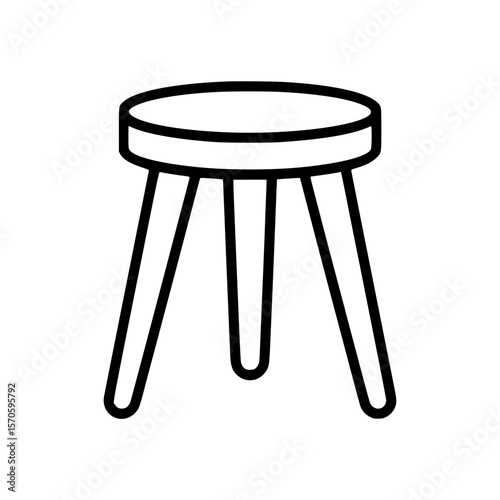 Minimal black line art illustration of a three legged stool with round seat