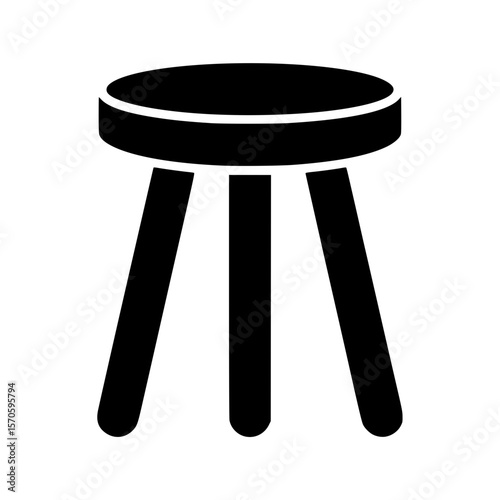 Minimalist black silhouette of a three legged wooden stool with round seat