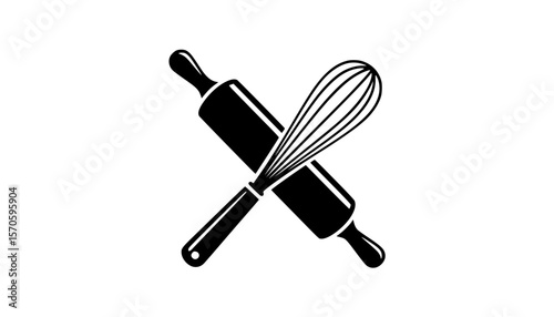Black silhouette of crossed rolling pin and whisk