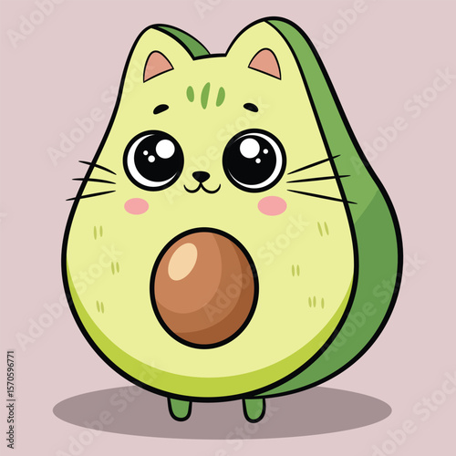 Avocado Cat Cute Kawaii cartoon vector Illustration