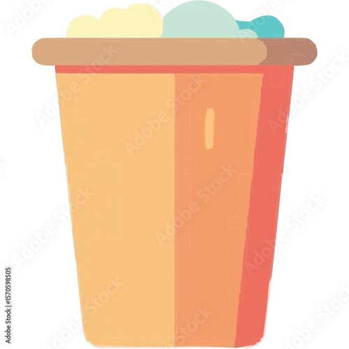 Orange Trash Can with Colorful Waste Vector Illustration