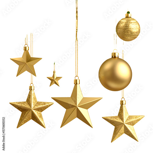 Radiant golden stars and festive spheres hang gracefully, embodying the spirit of holiday celebration.