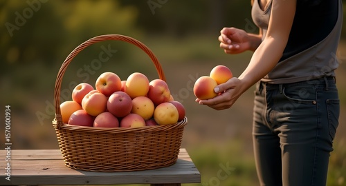 Estate ed i suoi frutti: raccolto di pesche, albicocche e prugne bio offerte da una contadina