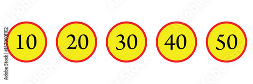 Speed limit 10, 20 km icon . Maximum speed limit 10 km per hour . Speed limit 10 km traffic sign . Vector illustration IN EPS 10 .