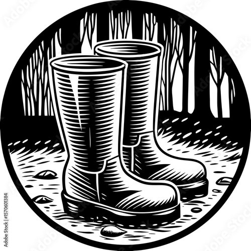 gumboots (linocut style)