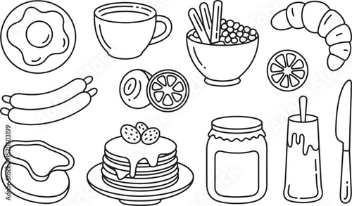 Delightful Breakfast Food Seamless Pattern: Morning Meal Outline Design