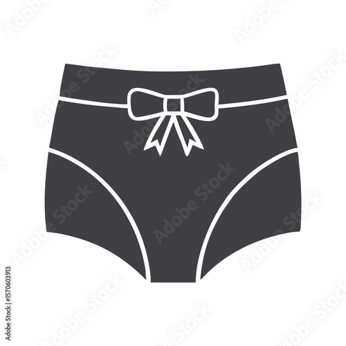 Black cotton underwear and a swimsuit are isolated on a white background A minimalist flat design illustration of a pair of black women's underwear silhouette icon vector art on white background