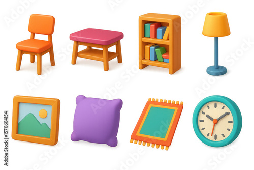 3d furniture icons illustration design for home decor and interior apps