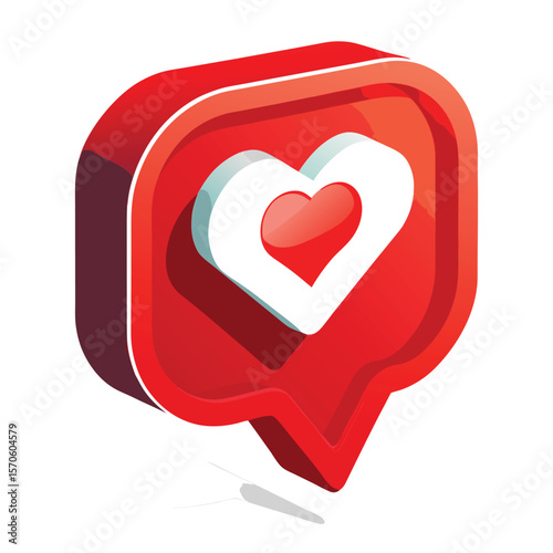 3d red heart icon in a speech bubble silhouette