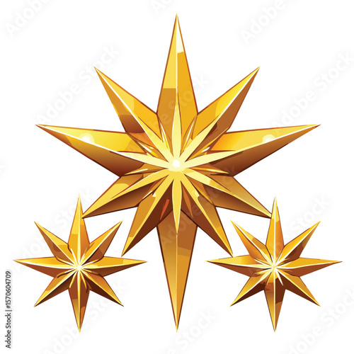 Three golden starbursts with a distinctive silhouette style