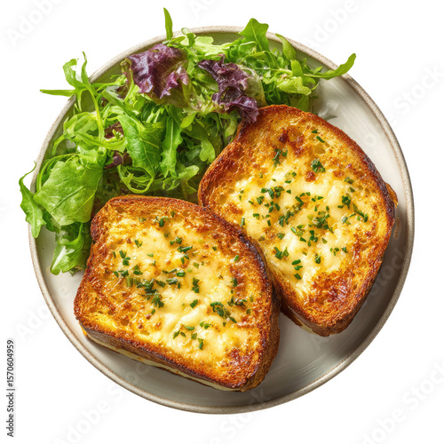 Croque Monsieur Sandwiches with Salad on Plate on Transparent Background